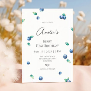Blueberry Birthday Party Berry Sweet Watercolor Invitation