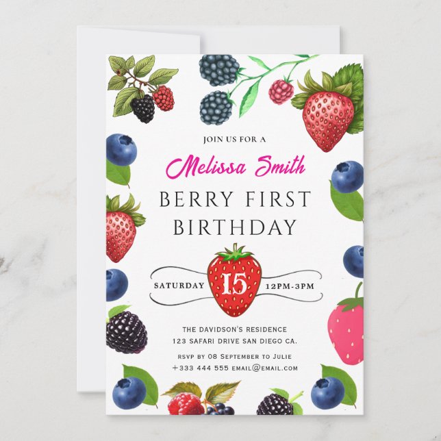 Blueberry Birthday Party Invitation (Front)