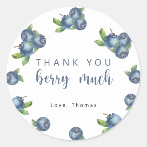 Blueberry birthday party thank you berry much classic round sticker