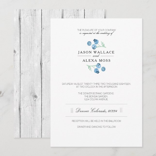 Blueberry Bliss | Elegant Wedding Invitation (Front/Back)