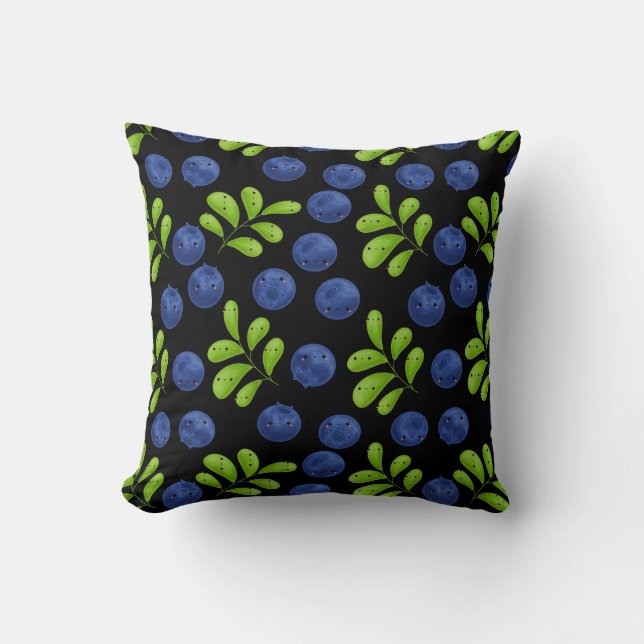 Blueberry Bliss: Fresh Fruit Pattern Design Throw Pillow (Front)