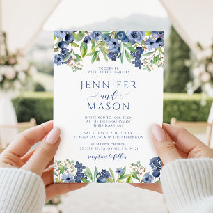 Blueberry Blue Floral Autumn Berry Sweet Wedding Invitation