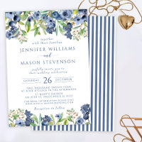 Blueberry blue floral autumn wedding invitation