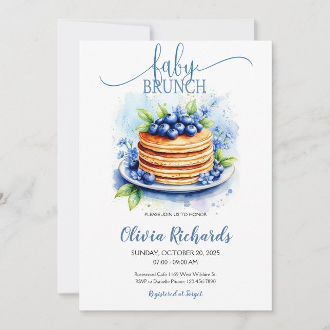 Blueberry & Blue Flowers Baby Brunch Invitation (Front)