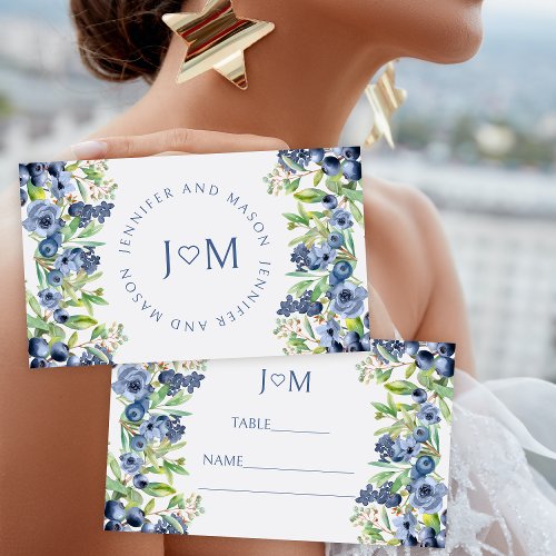 Blueberry blue flowers wedding Flat Place Card
