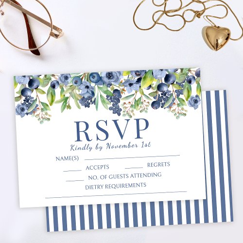 Blueberry blue flowers wedding RSVP cards