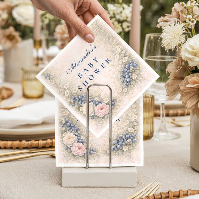 Blueberry Botanical Frame Baby Shower Napkins (Creator Uploaded)