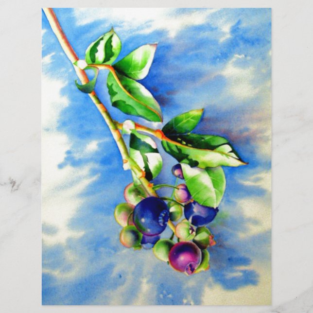 Blueberry branch, watercolor painting (Front)