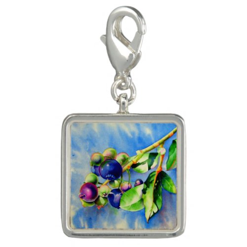 Blueberry branch watercolor painting charm