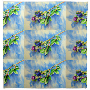 Blueberry branch, watercolor painting cloth napkin