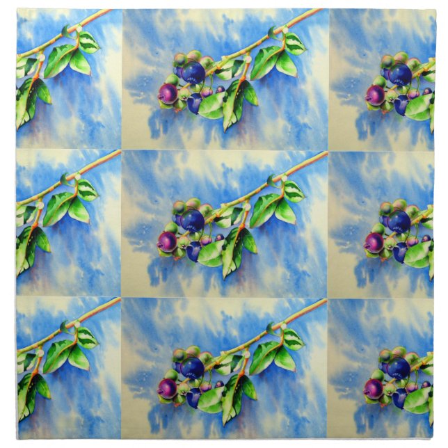 Blueberry branch, watercolor painting cloth napkin (Front)