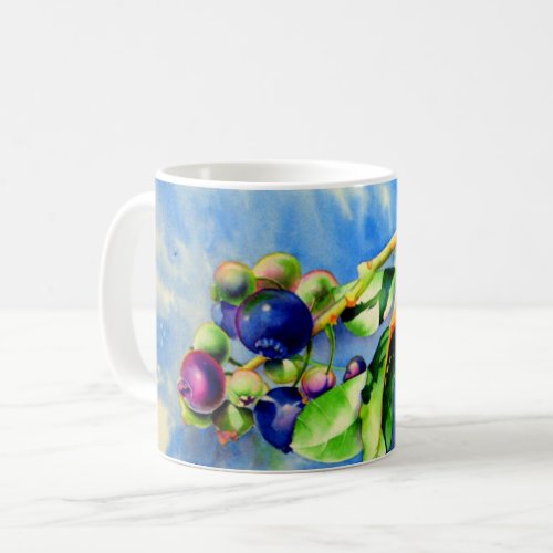Blueberry branch watercolor painting coffee mug