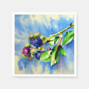 Blueberry branch, watercolor painting paper napkins