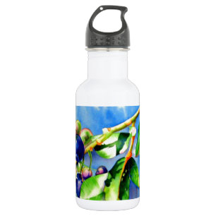 Blueberry branch, watercolor painting water bottle