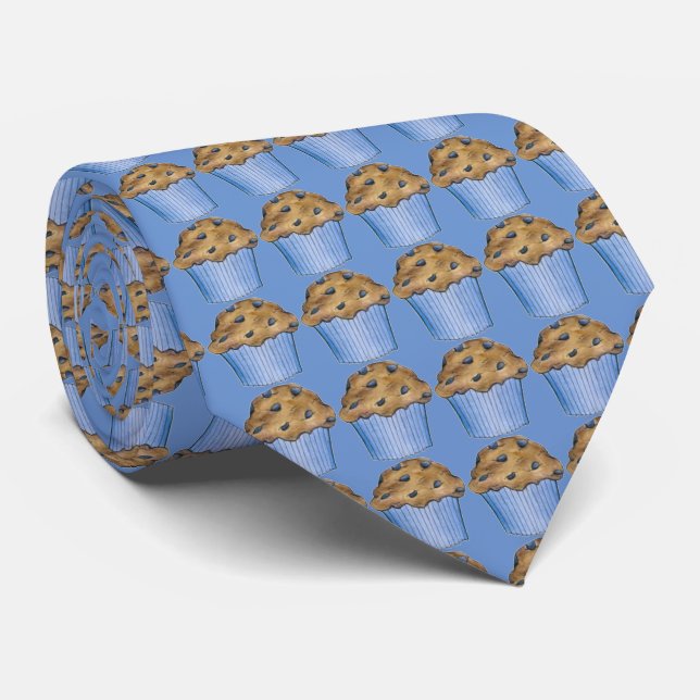 Blueberry Breakfast Muffin Muffins Blue Foodie Tie (Rolled)