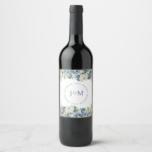 Blueberry bride groom monogram wedding wine labels