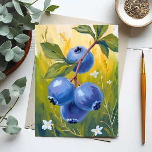 Blueberry Bush   Fruit Watercolor Painting Postcard