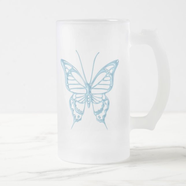 Blueberry Butterfly Mug..! Frosted Glass Beer Mug (Right)