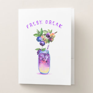 Blueberry Cool Drink Fruits Pocket Folder