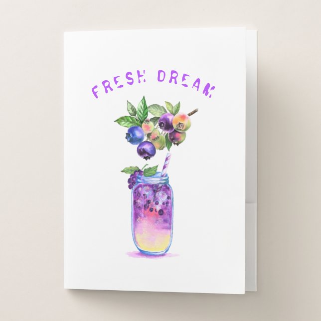 Blueberry Cool Drink Fruits Pocket Folder (Front)