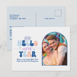 Blueberry Cream New Year Retro Modern Blue Photo Holiday Postcard