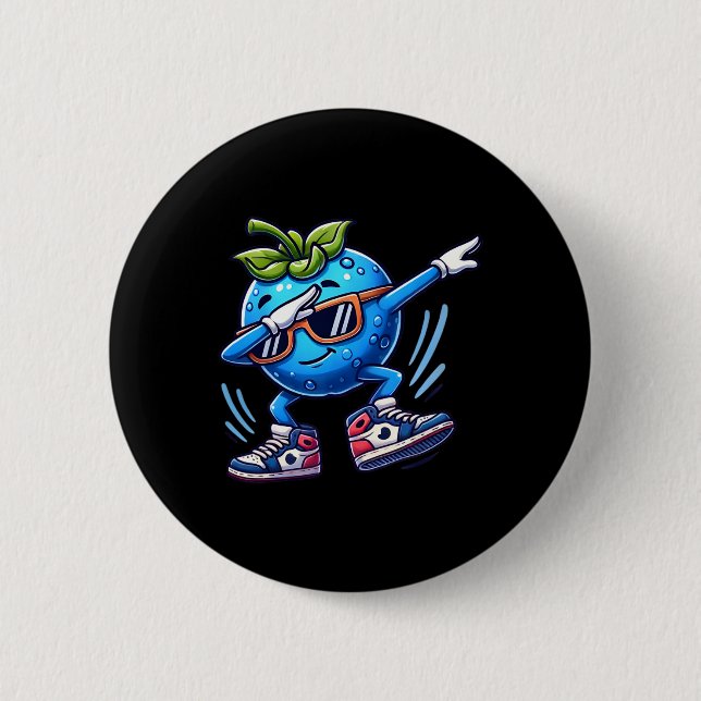 Blueberry Dabbing Dancing Blueberry Fruit  Button (Front)