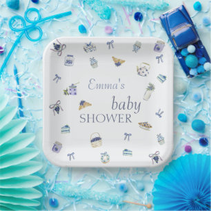Blueberry Dessert Baby Shower Watercolor Paper Plates