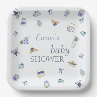 Blueberry Dessert Baby Shower Watercolor Paper Plates