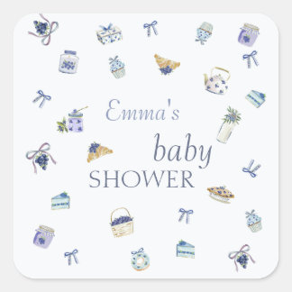 Blueberry Dessert Baby Shower Watercolor Square Sticker