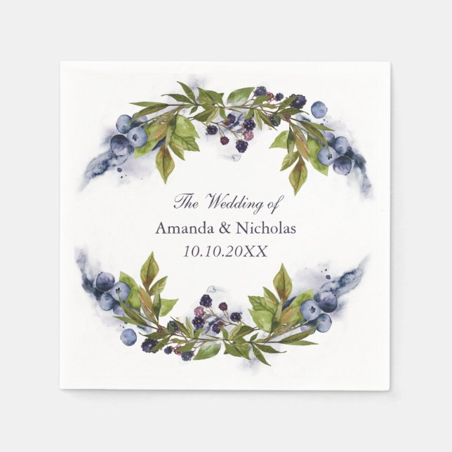 Blueberry  fall wedding personalized napkins (Front)