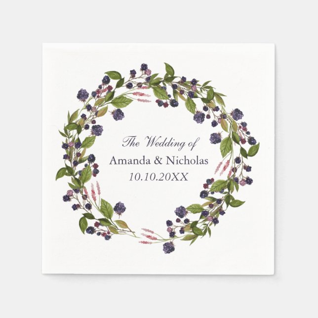 Blueberry  | fall wreath  wedding personalized napkins (Front)