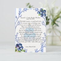 Blueberry First Birthday Cake Knife Poem Keepsake Card