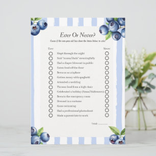 blueberry First Birthday Ever or Never game card