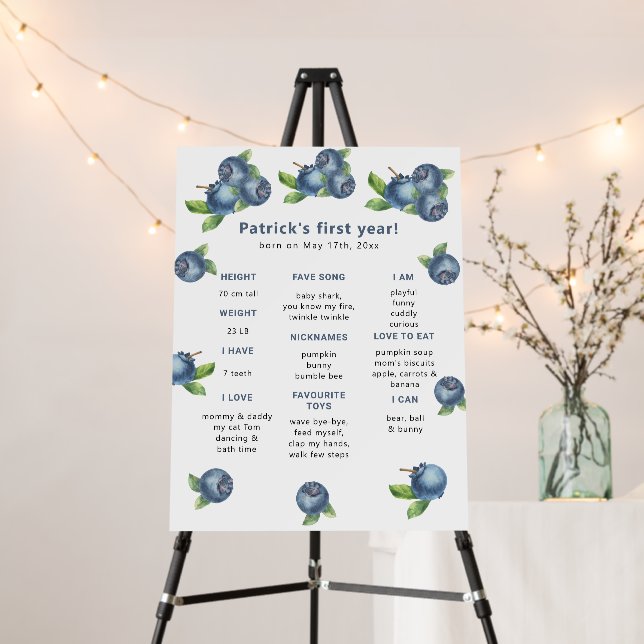 Blueberry First Birthday Milestone Birthday Foam Board (In Situ (Stand))