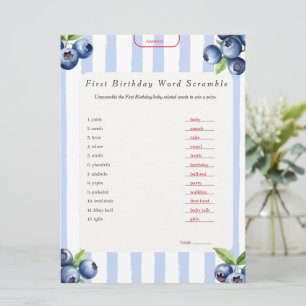 Blueberry First Birthday Word Scramble Answer Key Holiday Card