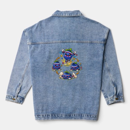 Blueberry Fitness Mascot Jumping Burst Exercise St Denim Jacket