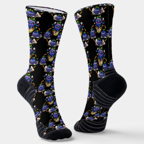 Blueberry Fitness Mascot Jumping Burst Exercise St Socks
