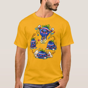 Blueberry Fitness Mascot Jumping Burst Exercise St T-Shirt