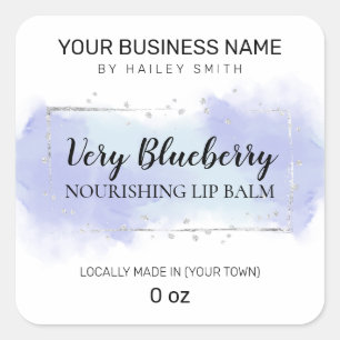 Blueberry Flavor Blue And Silver Lip Balm Square Sticker