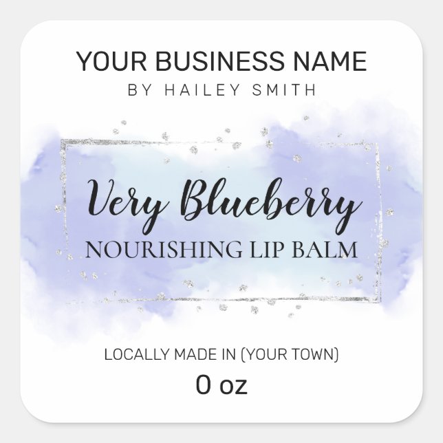 Blueberry Flavor Blue And Silver Lip Balm Square Sticker (Front)