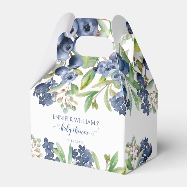 Blueberry floral baby boy shower candy favor boxes (Front Side)