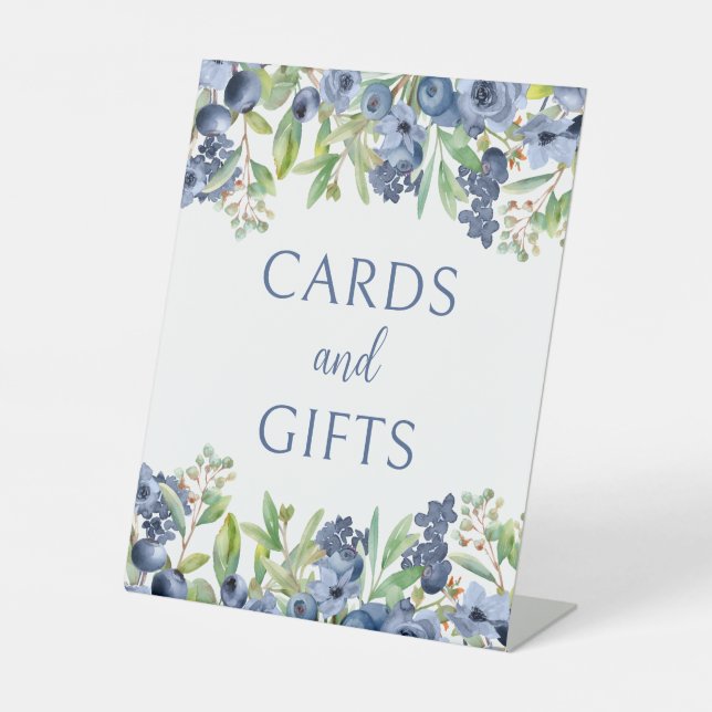 Blueberry floral baby boy shower cards gifts sign (Front)
