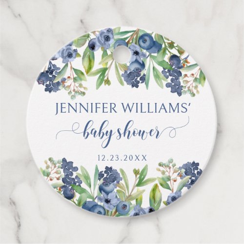 Blueberry floral baby boy shower gift favor tags