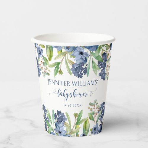 Blueberry floral baby boy shower paper cups