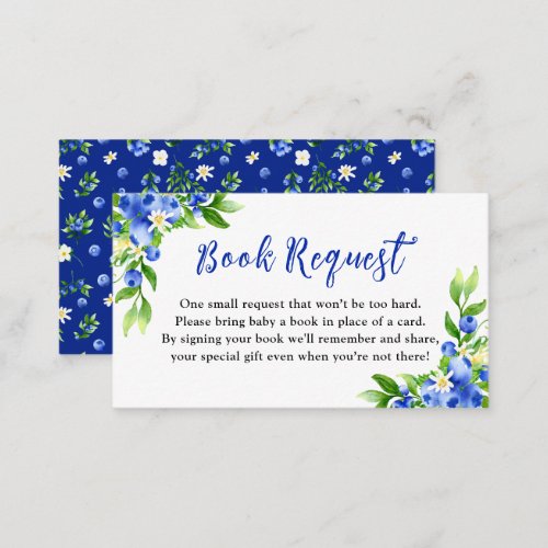 Blueberry Floral Baby Shower Book Request Enclosure Card