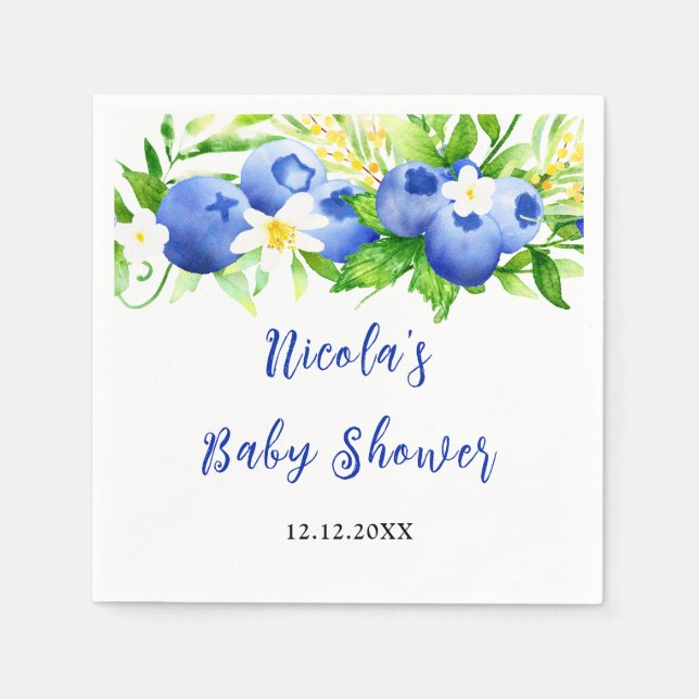 Blueberry Floral Baby Shower Napkins (Front)