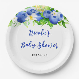 Blueberry Floral Baby Shower Paper Plates