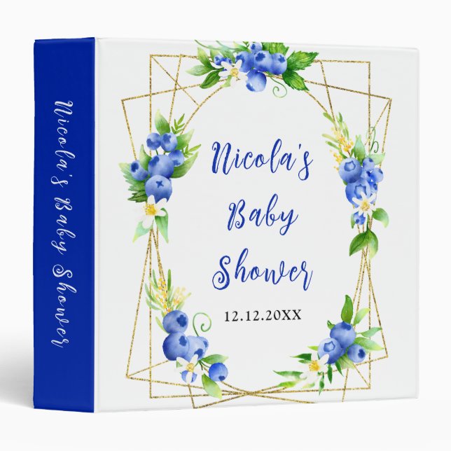Blueberry Floral Baby Shower Photo Album 3 Ring Binder (Front/Spine)