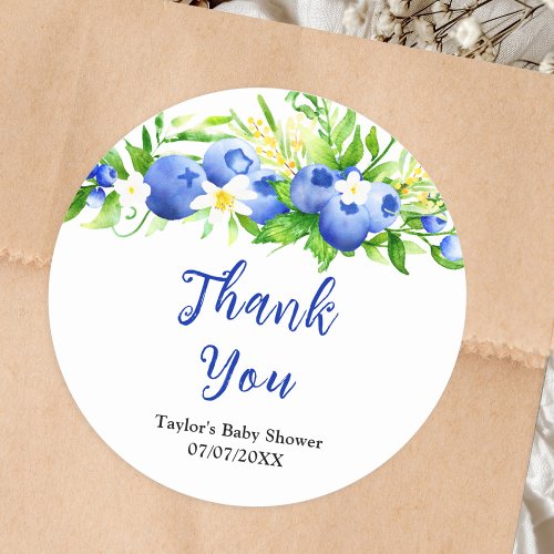 Blueberry Floral Baby Shower Thank You Classic Round Sticker