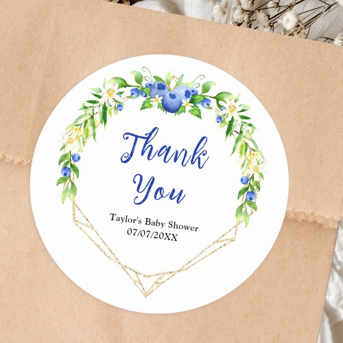 Blueberry Floral Baby Shower Thank You Classic Round Sticker